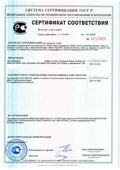 Сертификат на черный мрамор в Петрозаводске 