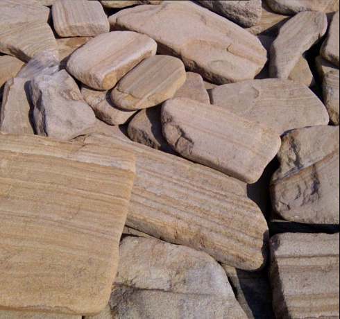 Kamenclub.ru: Песчаник пластушка галтованный желтый с рисунком (3 см)  купить в Петрозаводске плитняк - пластушка желтый песчаник 21000 руб/м3   фото КАМЕНЬ КЛУБ