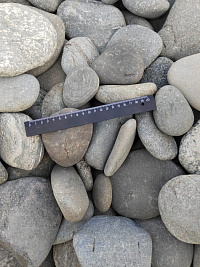 Kamenclub.ru: Галька речная плоская (серо-белая) фр. 70-120 мм. купить в Петрозаводске галька галечник речной серый, белый окатанная плоская  природная галька 9000 руб/т   фото КАМЕНЬ КЛУБ