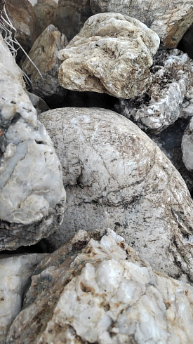 Kamenclub.ru: Кварцевый валунчик фр.100-300 мм.  купить в Петрозаводске кварц белый, бежевый молочный рыжий крупный природный камень галечник 7850 руб/т   фото КАМЕНЬ КЛУБ