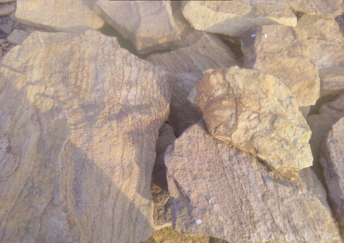 Kamenclub.ru: Песчаник пластушка "фонтанка" желтая (3,0 - 5,0 см)  купить в Петрозаводске песчаник желтая, рыжий, желтый песчаник колотый рваный со сколом облицовочный 16200 руб/м3   фото КАМЕНЬ КЛУБ